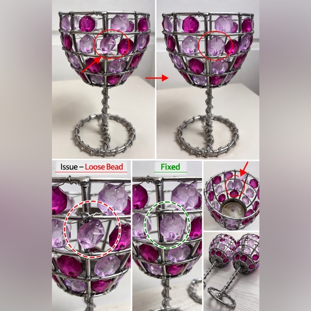 Set of 2 Purple Crystal Beaded Candle Holders Glam Decor - Picture 16 of 16